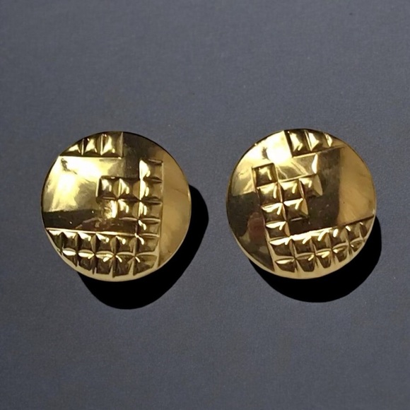 Monet Vintage Gold-tone Large Chunky Pierced Signed Earrings Textured Bold 80’s - Picture 6 of 6